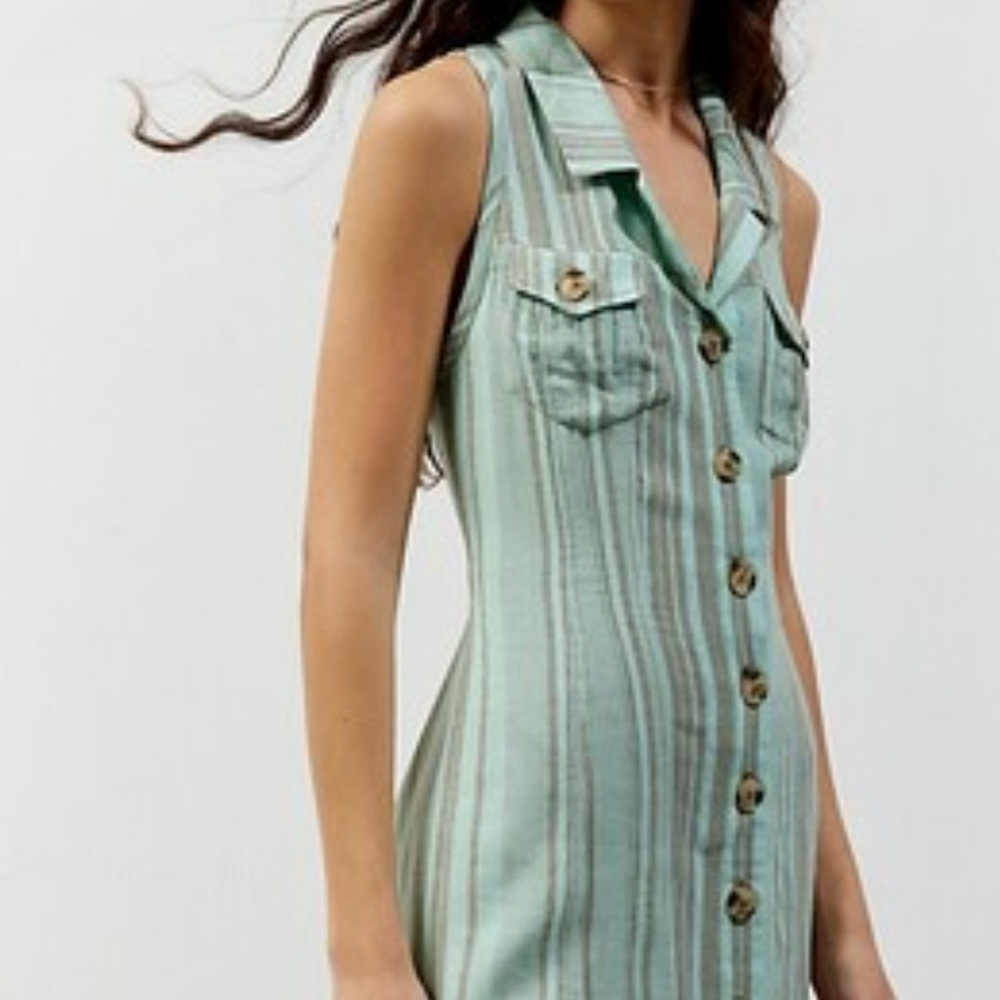 BDG Green and Brown Striped Button-Up Shirt